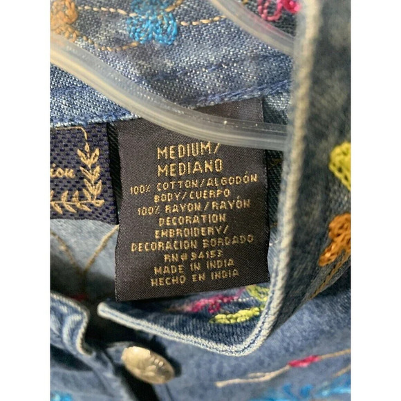 Vintage 90s New Direction Embroidered Denim Jacket Floral Women's M VGC (F6) - Picture 6 of 6